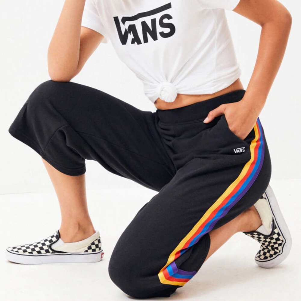 Vans Womens Rainee Rainbow Stripe Crop Pants PRIDE
